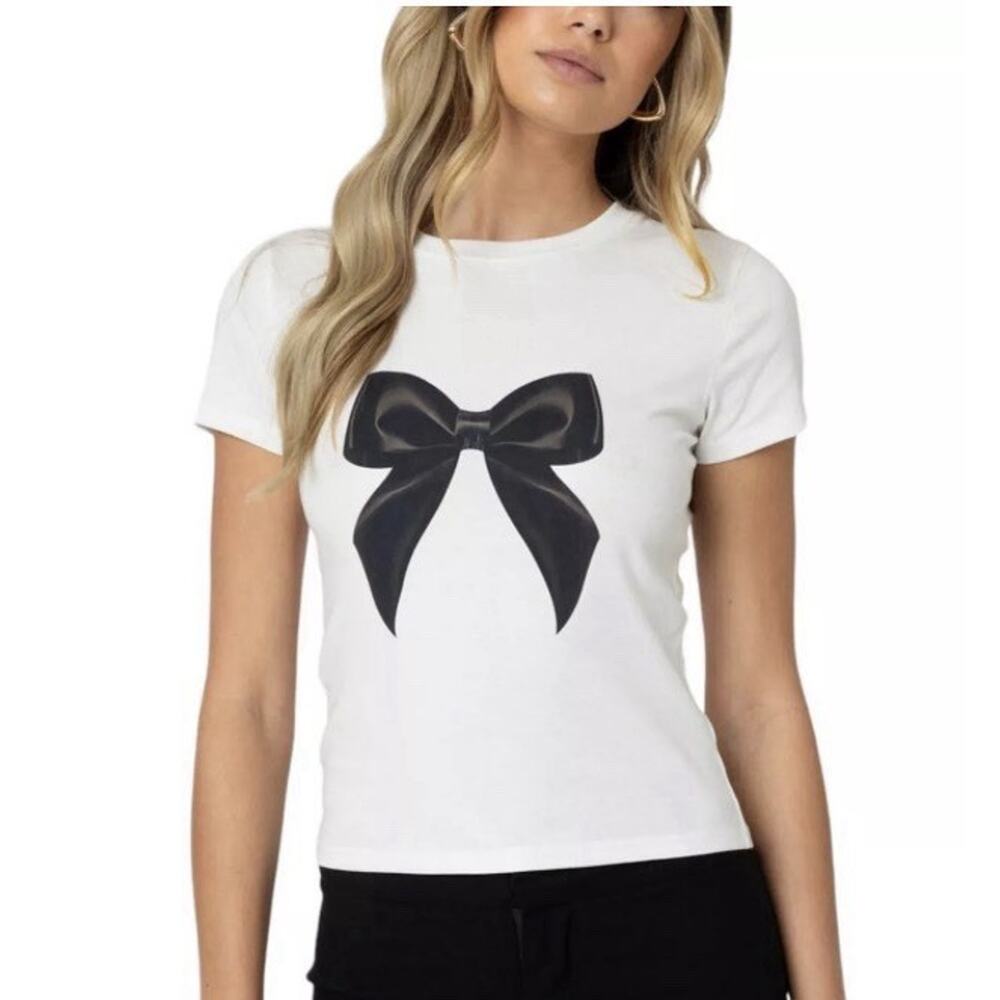 Edikted Tied Up Black Bow Women's T-Shirt Size Small